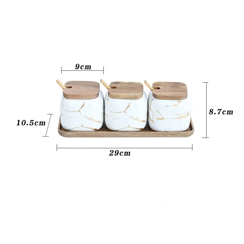 Marble Pattern Ceramic Kitchen Seasoning Set