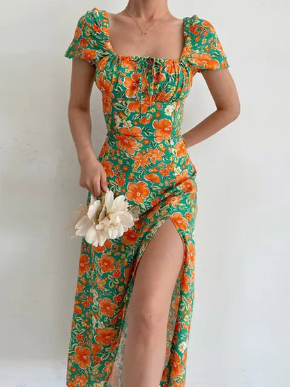 Floral Print Short Sleeve Party Dress