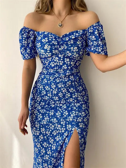 Floral Print Short Sleeve Party Dress