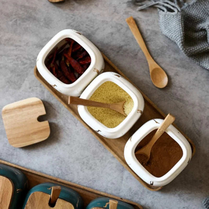 Marble Pattern Ceramic Kitchen Seasoning Set