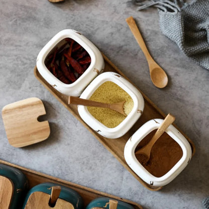 Marble Pattern Ceramic Kitchen Seasoning Set